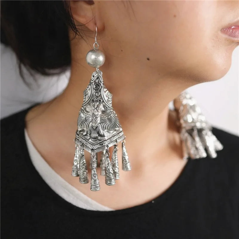 Pendant Perforated Jewelry Horn Shaped Tassel Earrings Women's Accessories Silver Earrings Fashion Party Earrings