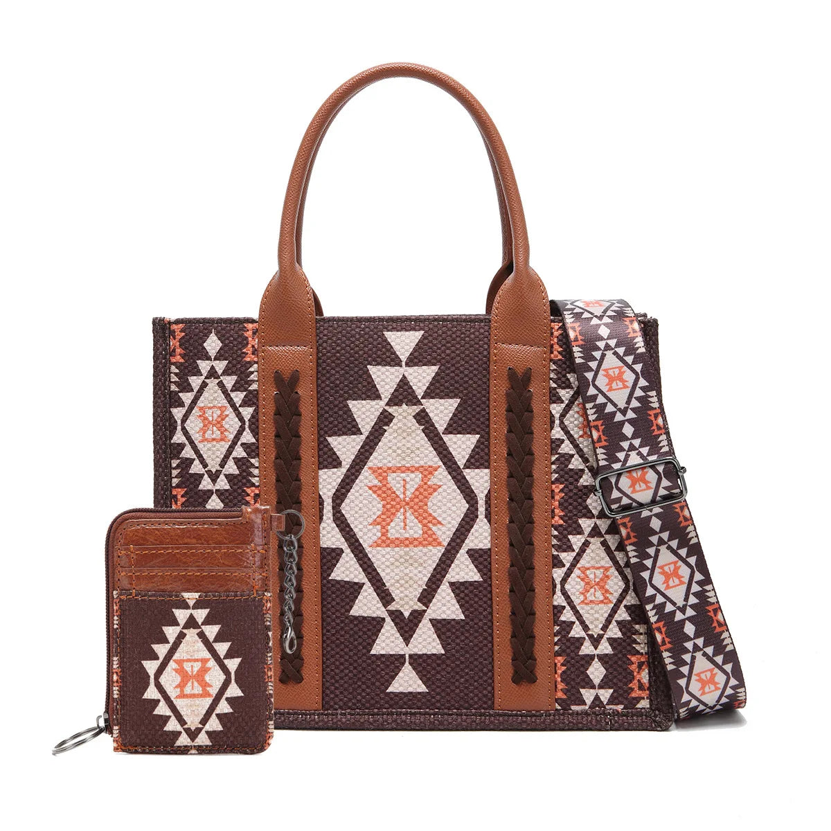 Retro Women Cotton Linen Handbag Large Capacity Western Boho Aztec Wide Shoulder Tote Bags with Coin Wallet Lady Bucket Purse