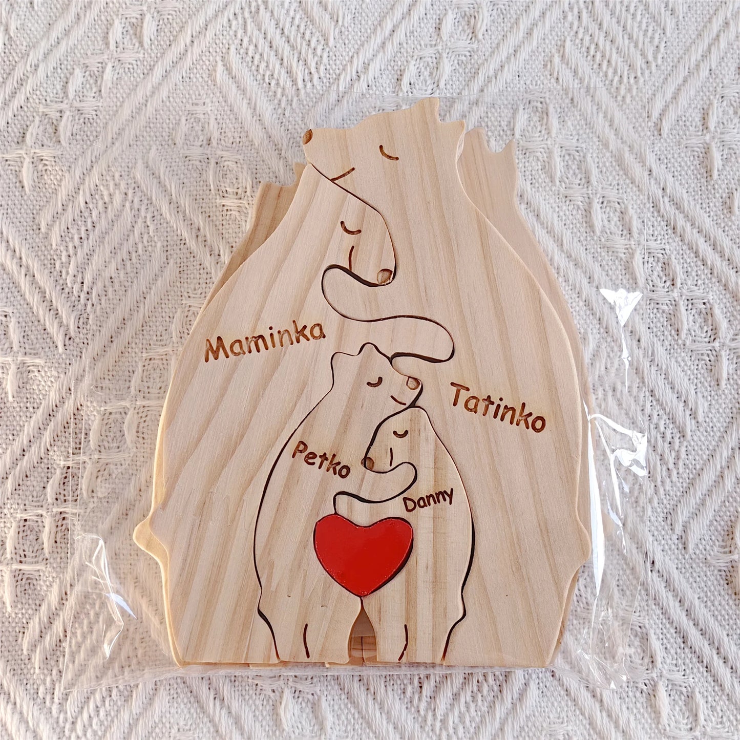 Art Wooden Bear Family Puzzle Personalized Name Custom Home Decor Thanksgiving Christmas Heartwarming Gift for Baby Mom