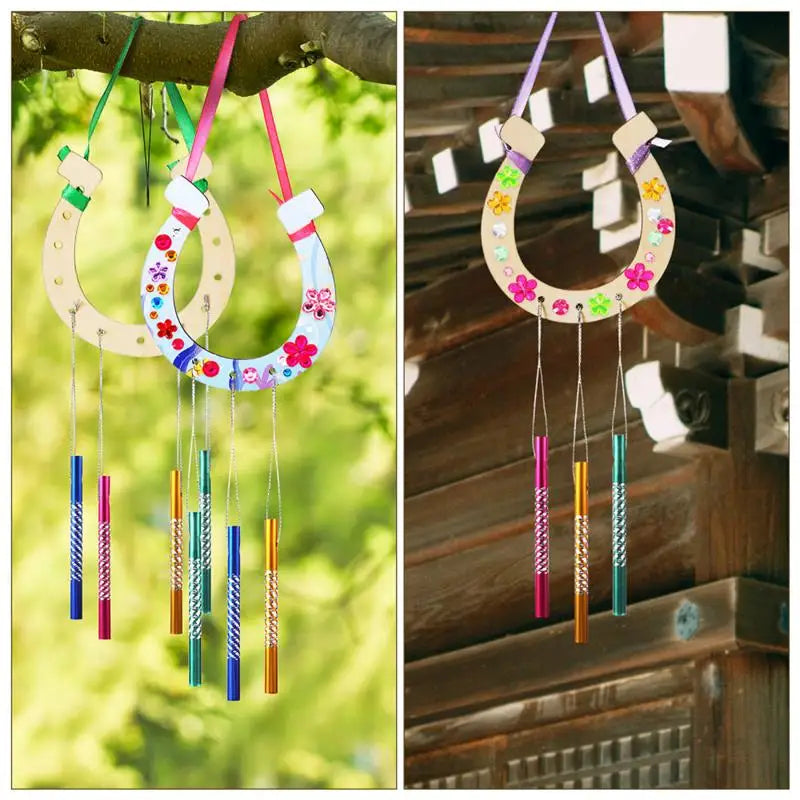 1 Set Wind Chime Kit Diy Wooden Wind Chime Horseshoe Wind Chime Birthday Wedding Decor Birthday Chime Set Crafts Pendant