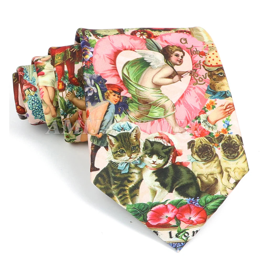 Vintage Imitation Silk Ties Men's Fashion 8cm Graffiti Painting Floral Necktie For Men Wedding Business Soft Printing Tie Wed Gi