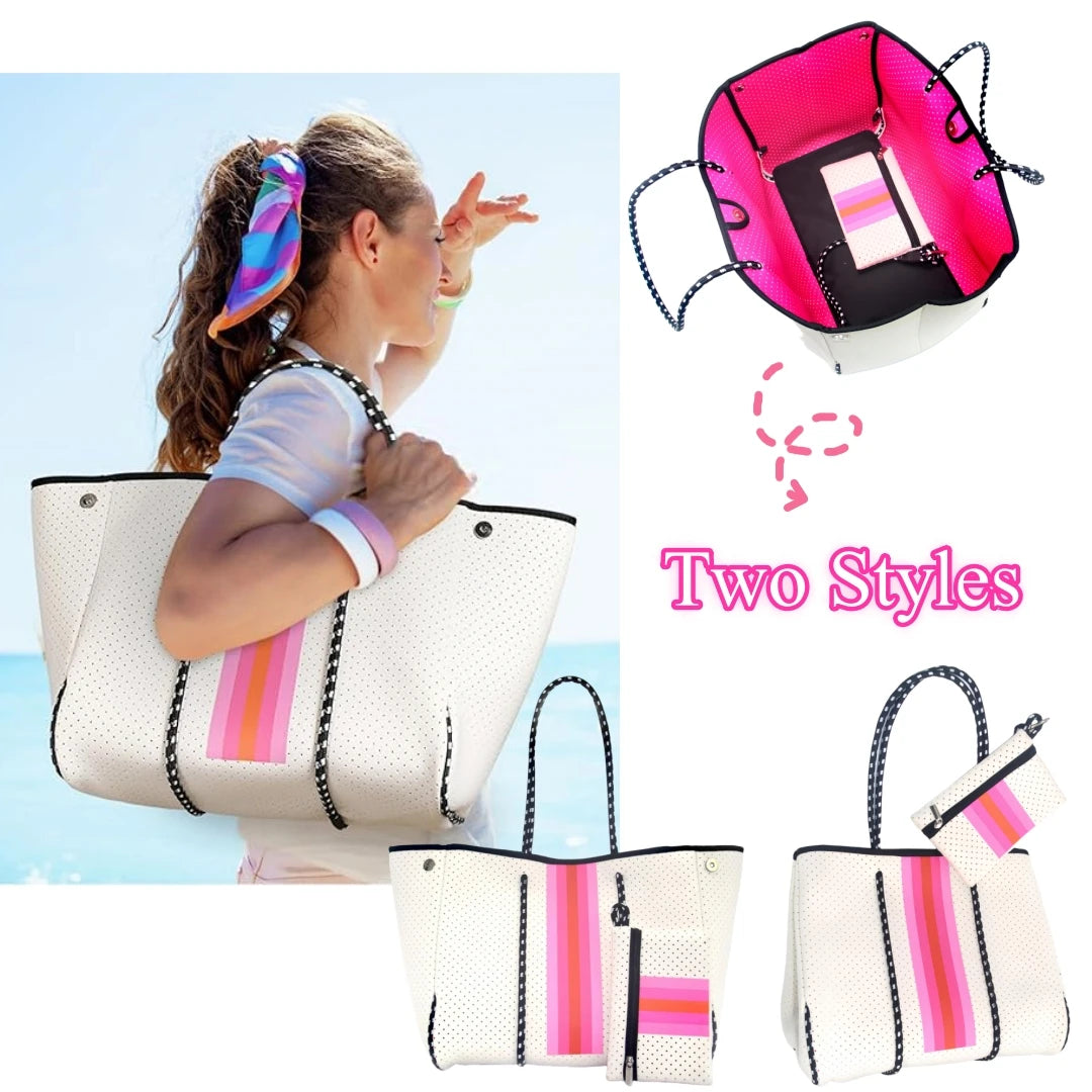 New Arrival Hot Selling Neoprene Tote Bag Wholesale Women Large Shopping Handbags Perforated Neoprene Beach Bag For Women