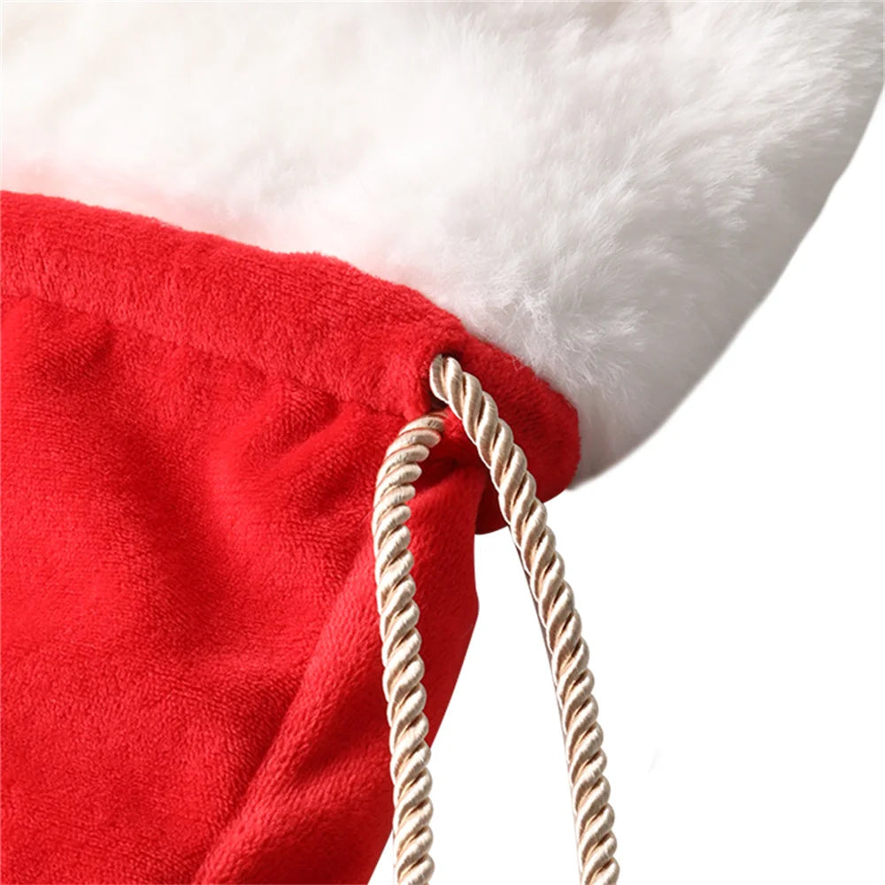 Plush Christmas Santa Sack Cord Drawstring With Pom Pom For Kids Luxury Xmas Gift Bag Merry Christmas