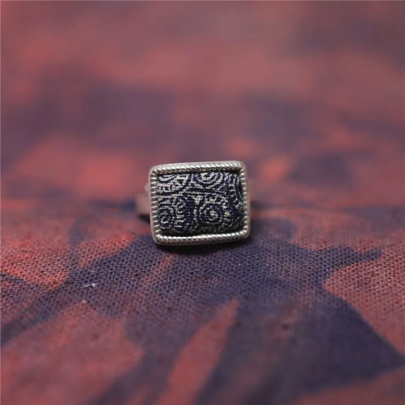 Old Chinese Miao Handmade Depiction Of Plant Dyes Adjustable Size Jewelry Ring