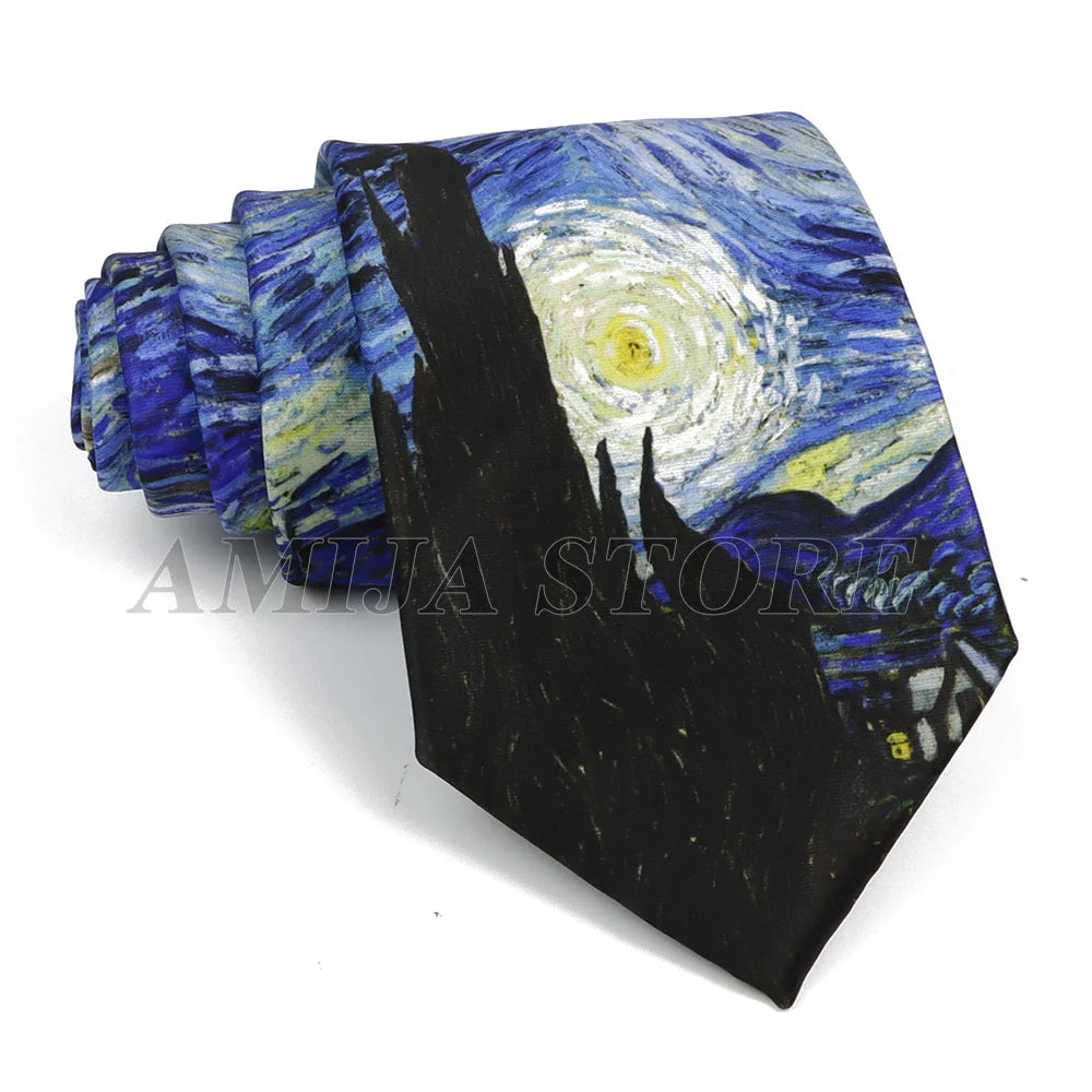 Vintage Imitation Silk Ties Men's Fashion 8cm Graffiti Painting Floral Necktie For Men Wedding Business Soft Printing Tie Wed Gi