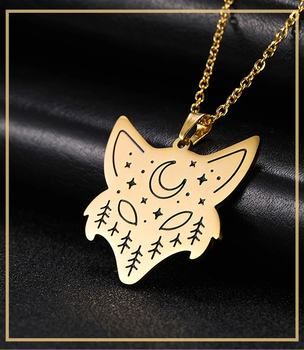 Stainless Steel Animal Pendant Necklace Rabbit Bear Eagle Dog Fox Wolf Scenery Moon Sun Tree Chain Necklaces Jewelry for Women