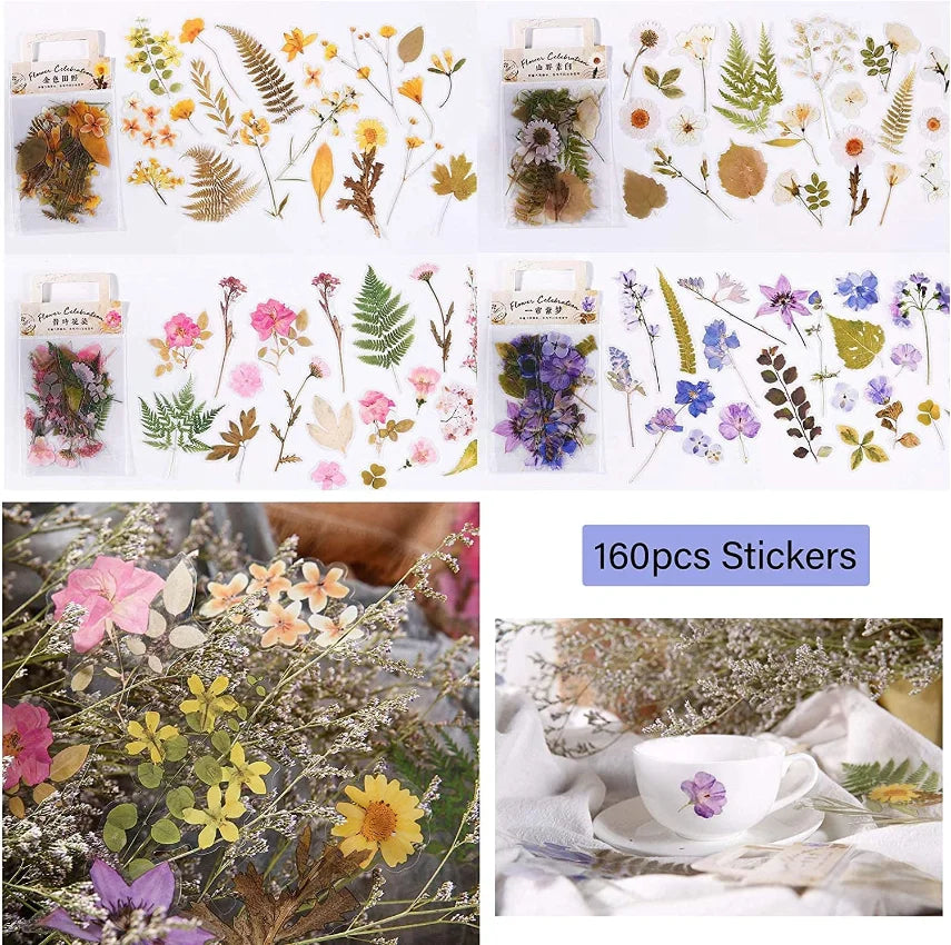 160pcs Scrapbooks Natural Stickers, Floral and Plant Sticker for DIY Craft, Planners, Journal, Notebook, Laptop, Cell Phone