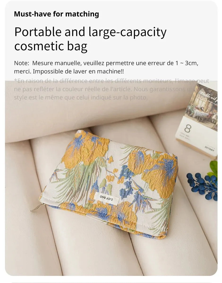 Women's Makeup Bag Color Floral Canvas Large Capacity Lipstick Air Cushion Storage Bag Commuter Handy Bag Travel Toiletry Bag