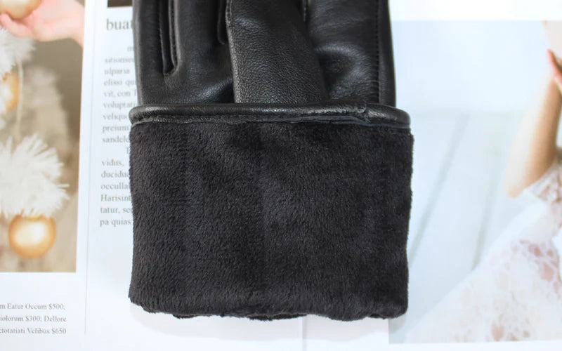 New Ladies Sheepskin Gloves Fashion Embroidered Zipper Style Touch Screen Winter Warm Thick Velvet Autumn Leather Driving Gloves