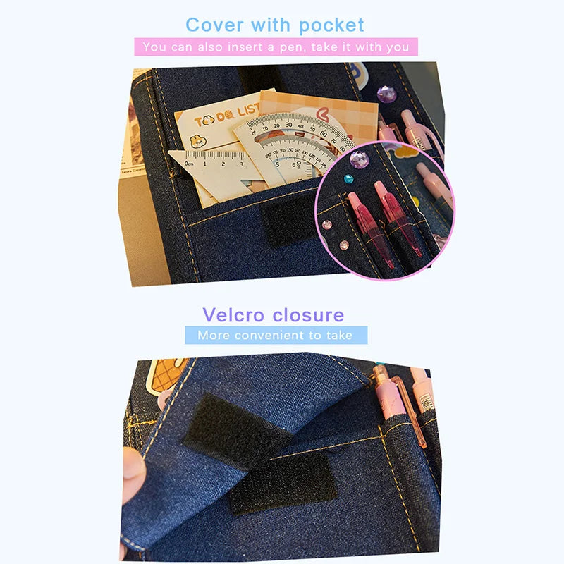 Creative Denim Notebooks Binder Journal Hand Ledger Diary With Pocket Girl Notebook Stationery Storage Korean School Supplies