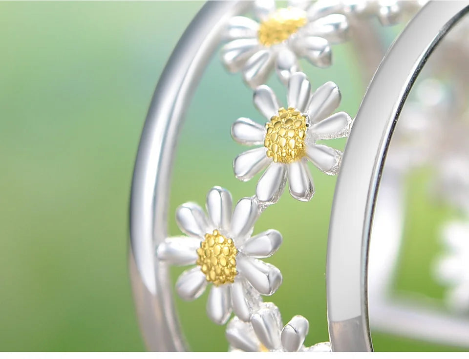 Lotus Fun Elegant Little Daisy Flower Adjustable Rings for Women Real 925 Sterling Silver Original Luxury 18K Gold Fine Jewelry