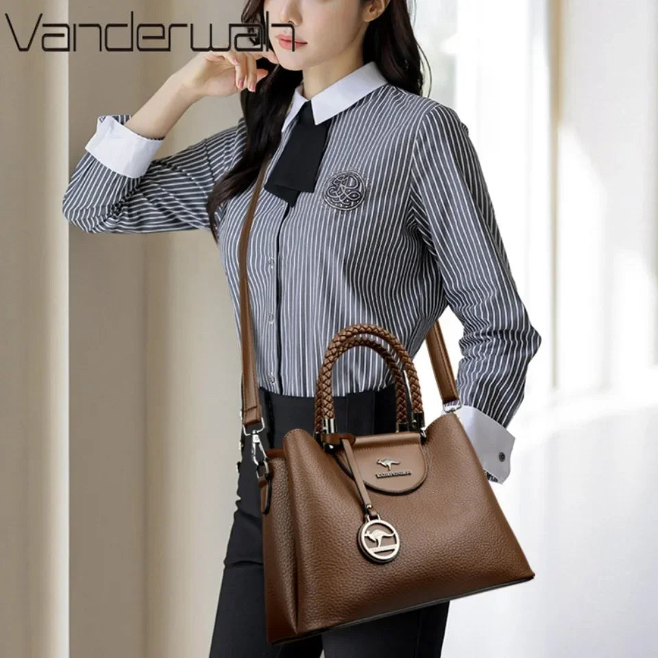 VANDERWAH 3 Layer Design Women's Handbags Luxury Designer Shoulder Crossbody Bags High Quality PU Leather Ladies Casual Tote Bag