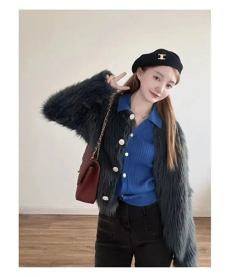 Autumn Warm Women Crop Cardigan Korean Knitted Elegant Female Casual Sweaters Fashion Imitation Mink Cashmere Soft Ladies Coats