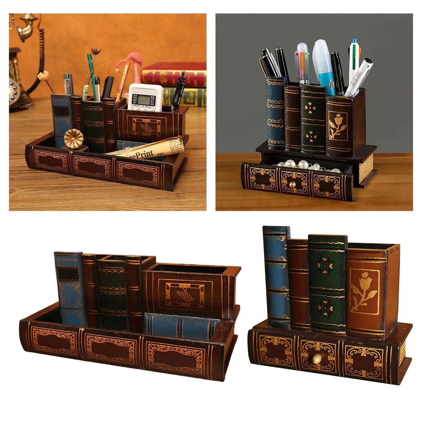 Vintage Wooden Pen Stand - Stylish Desk Organizer for Kids and Adults