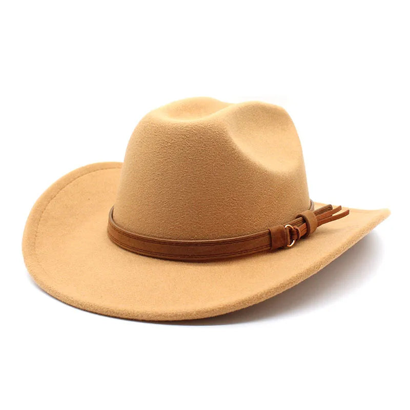 Winter Autumn Men's Western Women Cowboy Hat For Gentleman Lady Cowgirl Jazz Hat Wide Brim Felt Fedora Hat Sombrero Hombre