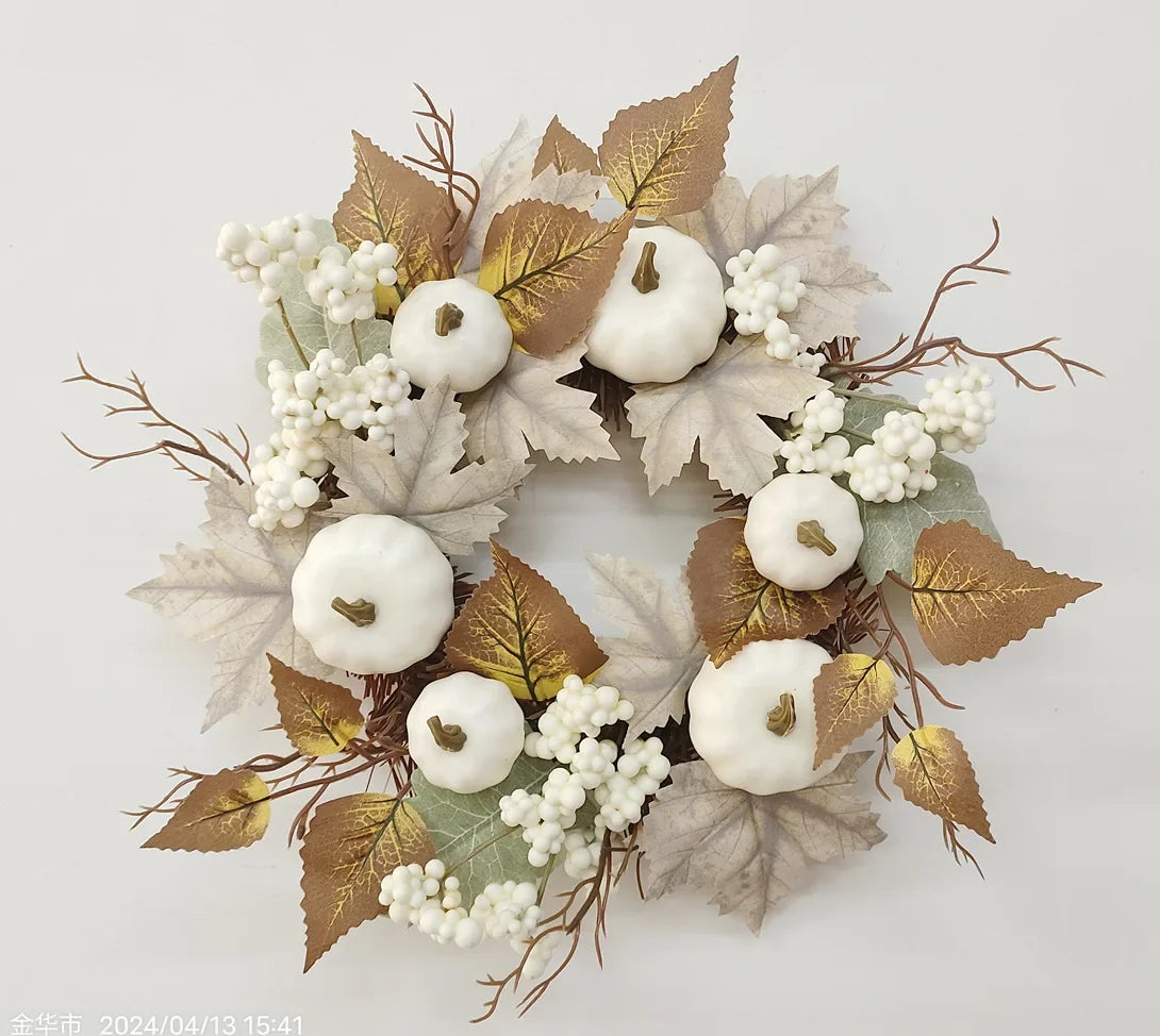 Autumn Wreath Farmhouse Decoration Farmhouse Thanksgiving Maple Leaf Berry Halloween White Pumpkin Set Garland Ornament Pendant Valentines Gift