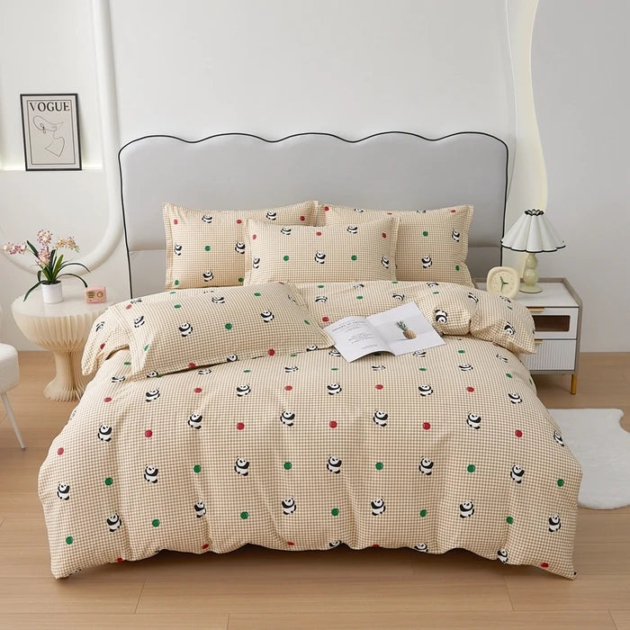 Colorful Polka Dot Cotton Duvet Cover Set with Zipper Cute Bear Bedding Sets for Men & Women, Luxury Reversible Comforter Covers