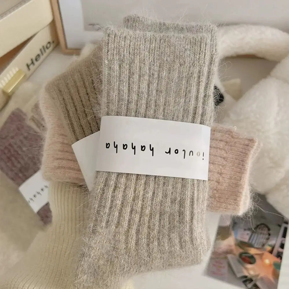 Fashion Cashmere Winter Warm Velvet Socks Thermal Thick Mid Tube Socks Stripes Long Socks For Women