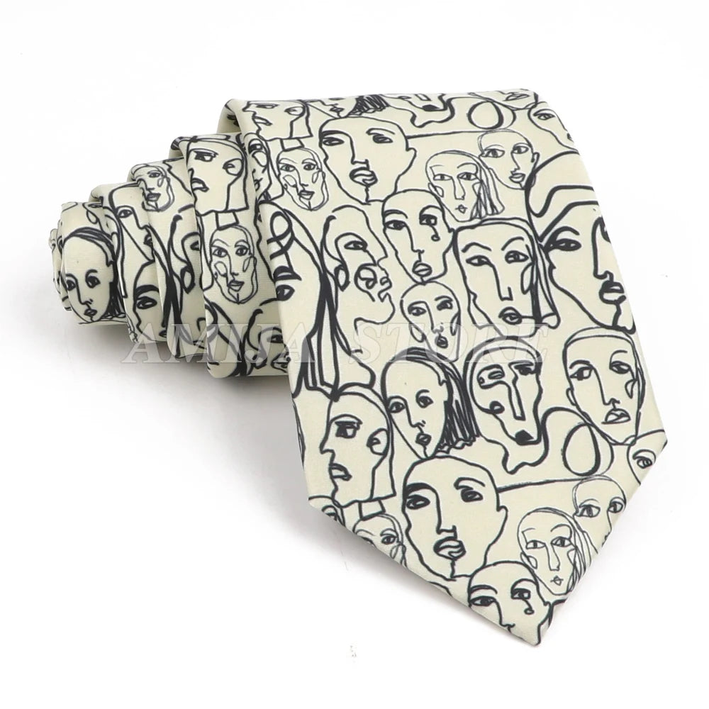 Vintage Imitation Silk Ties Men's Fashion 8cm Graffiti Painting Floral Necktie For Men Wedding Business Soft Printing Tie Wed Gi