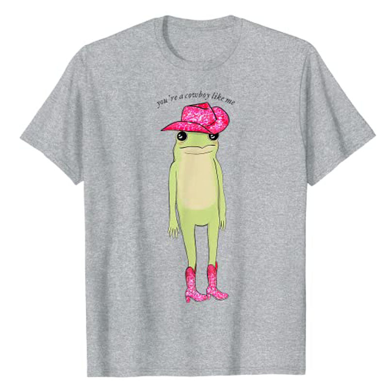 You're A Cowboy Like Me Funny Frog Pink Cowboy-Hat Cowgirl T-Shirt Western Country Southern Style Graphic Tee Tops Cute Outfits