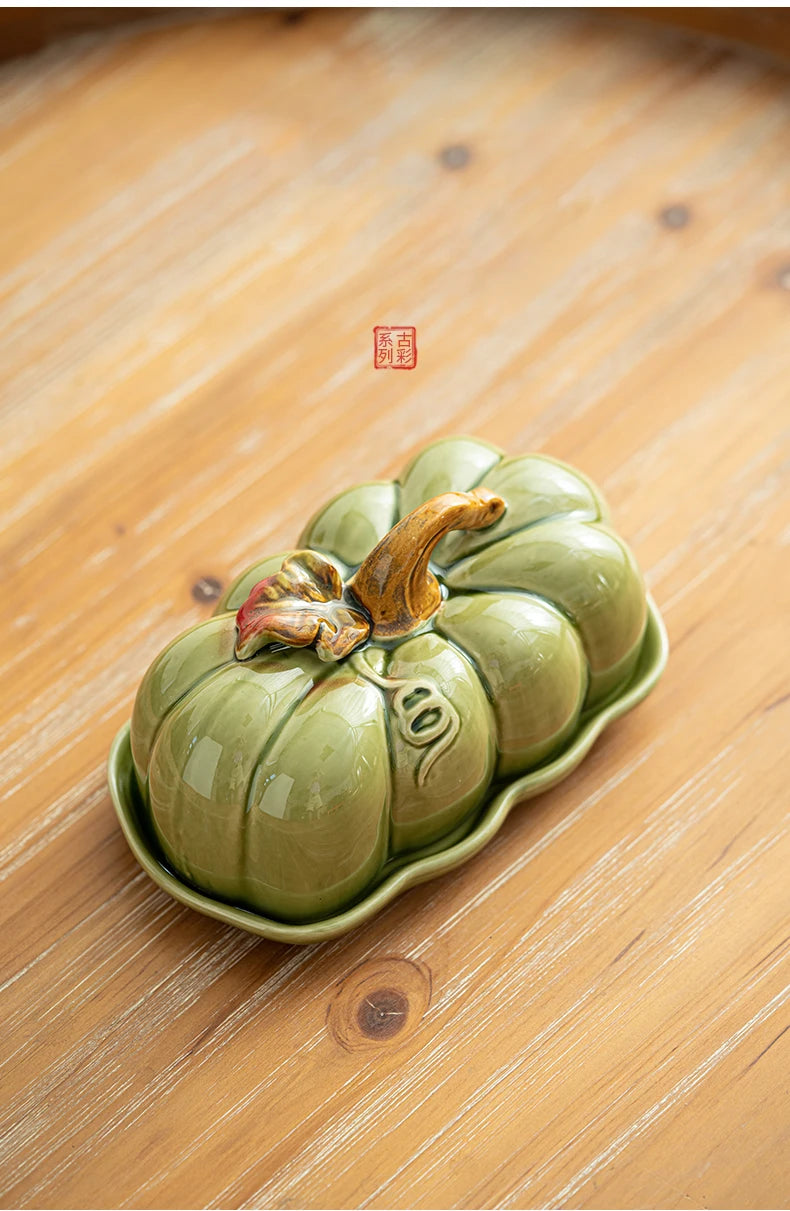 Cute and Novel Pumpkin with Lid Ceramic Dining Plate Snack Plate Kitchen Utensils Restaurant Utensils New Year's Festival Gifts