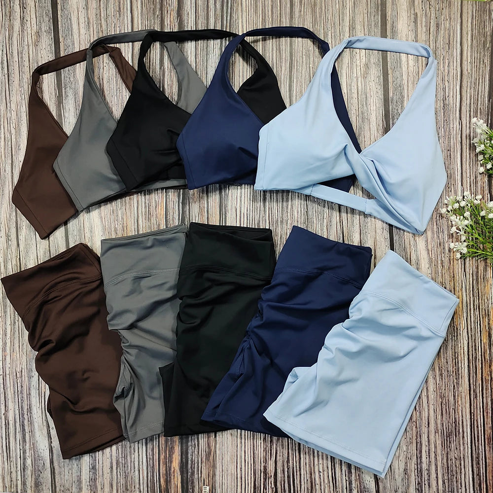 2PCS Yoga Set Women Gym Shorts Tracksuit Workout Clothes Hip Lifting Sport Suit Female Sports Bra Fitness Shorts Sportwear