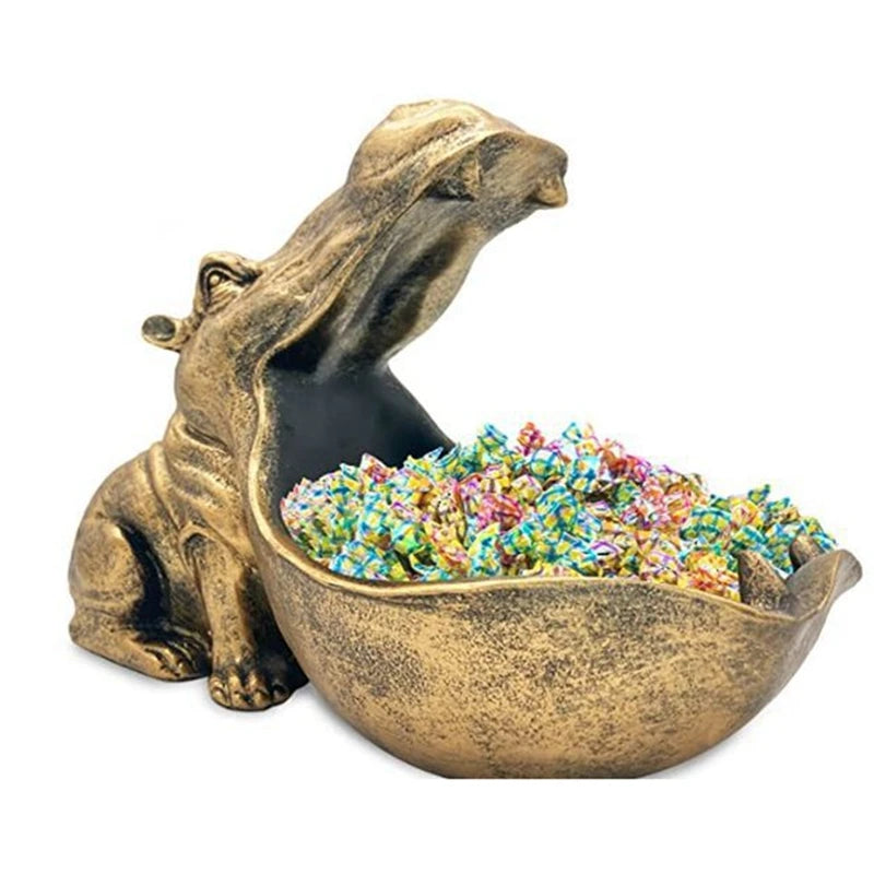 Hippo Figurine Candy Dish & Key Bowl Unique Resin Hippopotamus Statue For Office Desk & Entry Table Decor