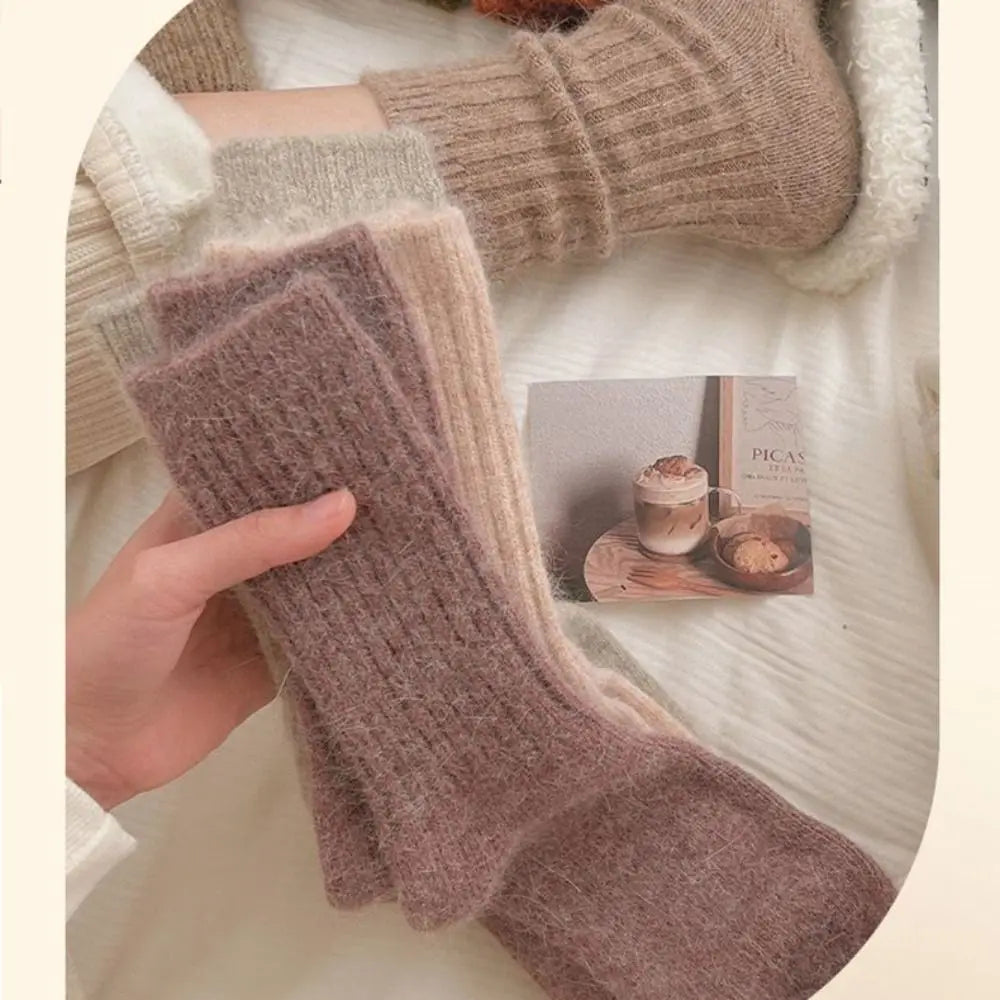 Fashion Cashmere Winter Warm Velvet Socks Thermal Thick Mid Tube Socks Stripes Long Socks For Women