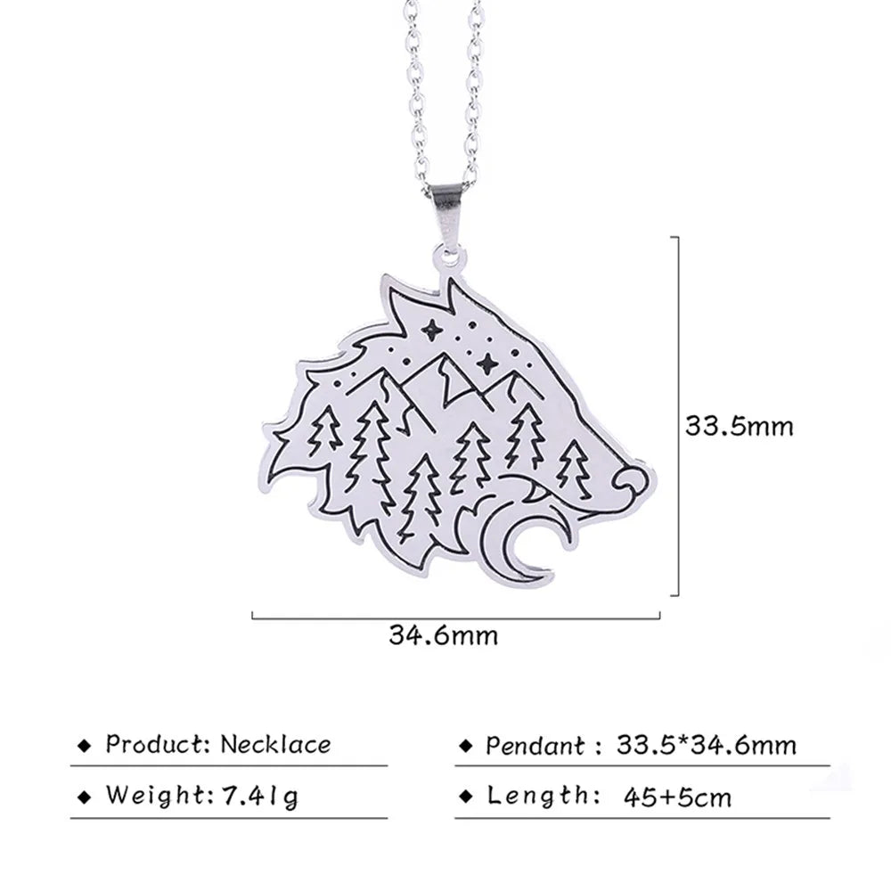 Stainless Steel Animal Pendant Necklace Rabbit Bear Eagle Dog Fox Wolf Scenery Moon Sun Tree Chain Necklaces Jewelry for Women