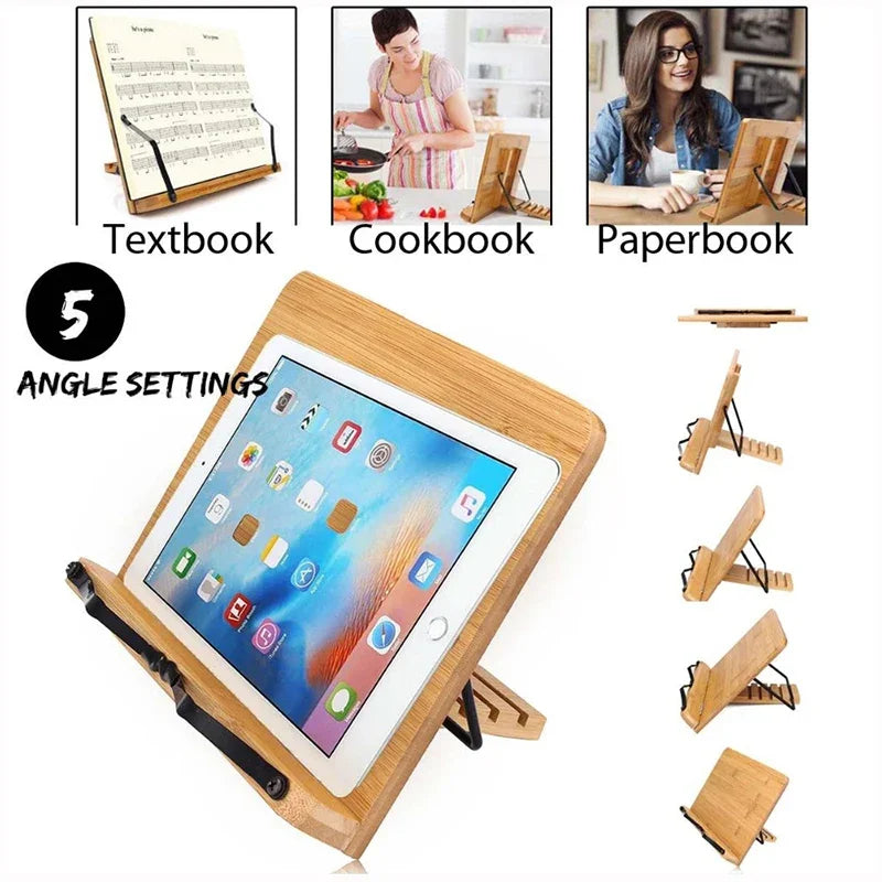 Portable Adjustable Book Holder Tray and Page Paper Clips-Cookbook Reading Desk Sturdy Stand for Books Lightweight Bookstand