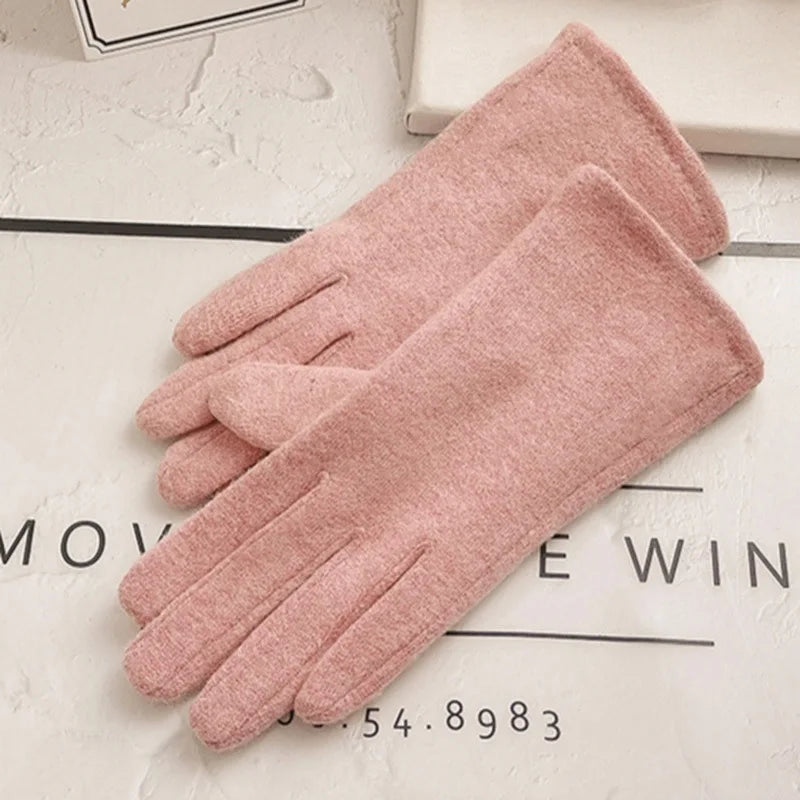 Women's Winter Cashmere Touch Screen Warm Gloves Outdoor Riding Plus Velvet Thicken Wool Bow Full Finger Driving Mittens S29