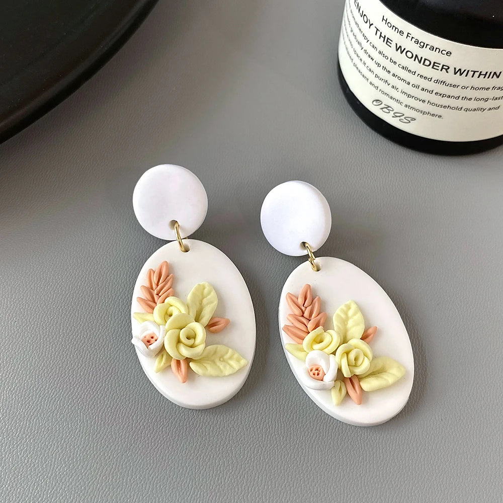 AENSOA Handmade Delicate Floral Polymer Clay Earrings for Women Colorful Cluster Flowers Drop Earrings Lightweight Jewelry 2023