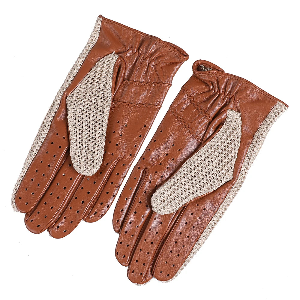 Men's Genuine Leather Driving Gloves motorcycle Fingerless Glove Sheepskin With Cotton Crochet