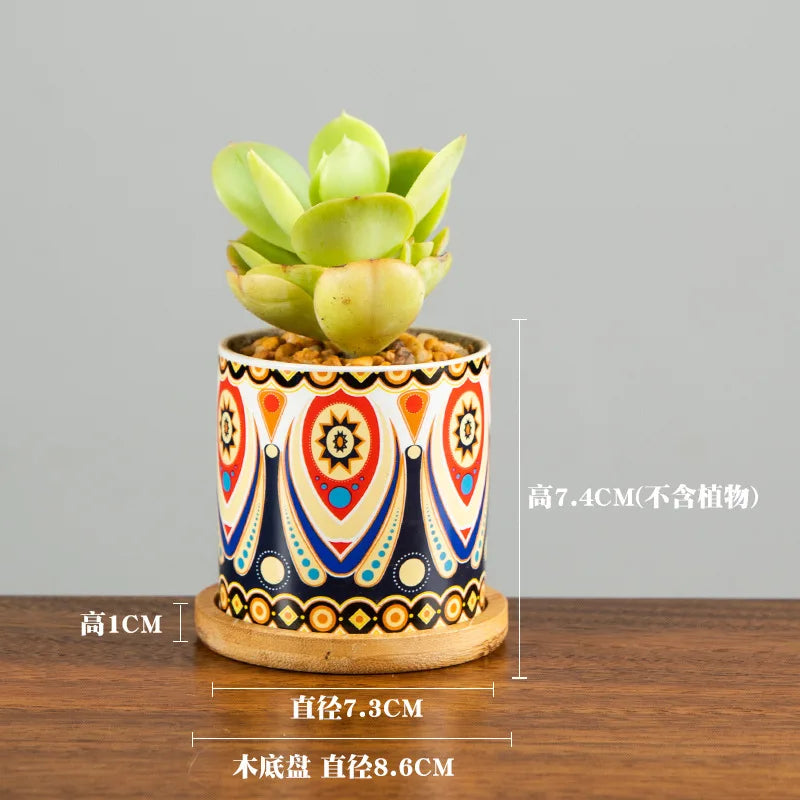 Marble Fleshy Flowerpot European Fleshy Small Fleshy Garden Decoration Breeding Station Living Room Cylindrical Clay Flowerpot