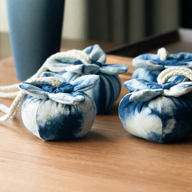 Tie dye handmade lavender sachet pendant, cute persimmon pendant, blue dyed fabric