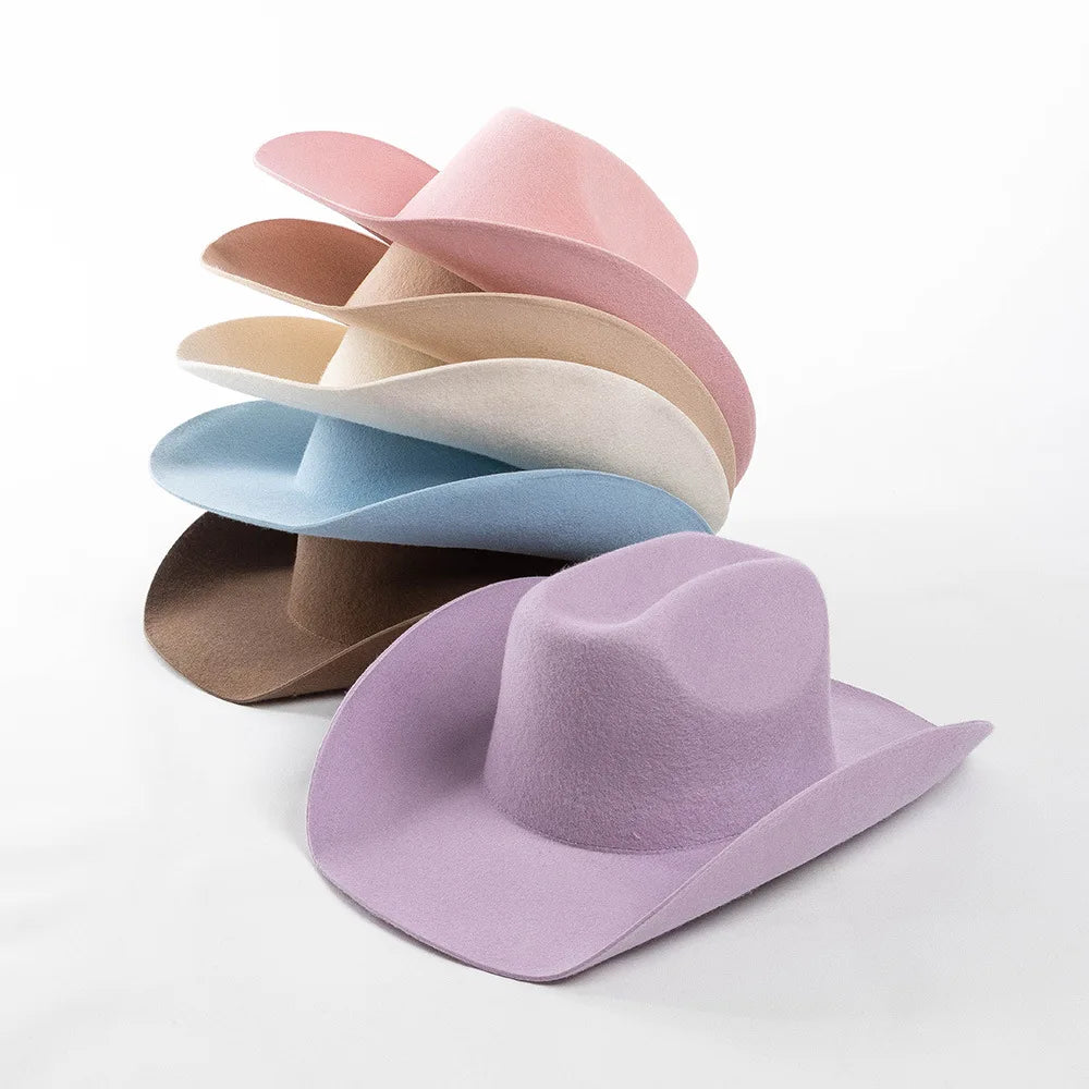 Cowboyhat autumn and winter new wool felt cowboy hat jazz hat European and American fashion casual curling cowboy hat