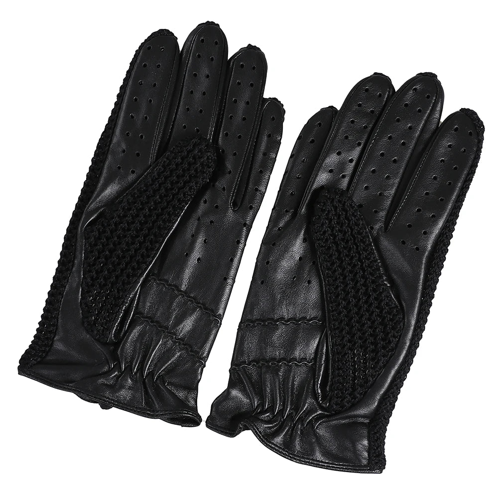 Men's Genuine Leather Driving Gloves motorcycle Fingerless Glove Sheepskin With Cotton Crochet