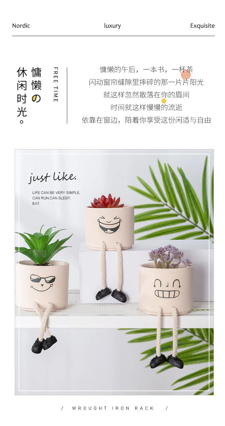 Creative Expression Character Hanging Foot Doll Fleshy Ceramic Flowerpot Personalized Handicraft Decoration Breathable Pot