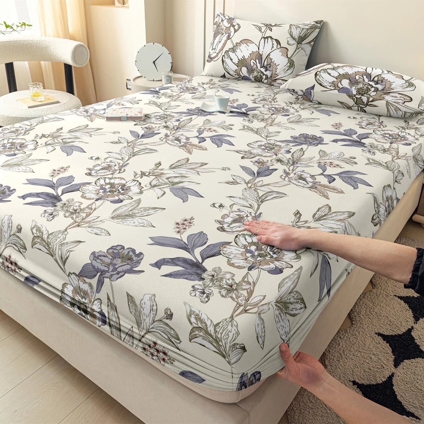 The New Three-piece Fitted Skin-friendly Cotton Printed Bed Cover Mattress Cover with Pillowcase Double Use Bedding 200x220