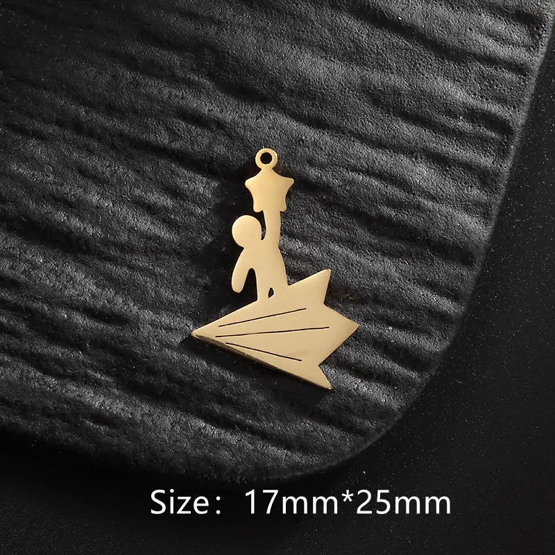 5 pcs/lot Stainless Steel Little Prince Gold Color Plane Little Prince Plane Gift Charm Jewelry Making Accessories Wholesale