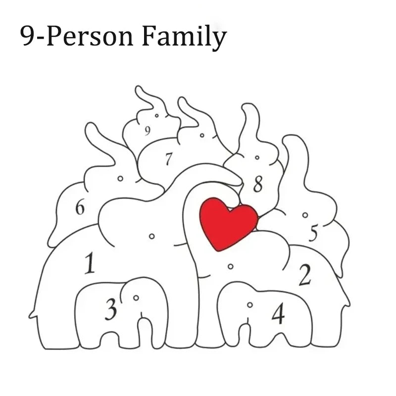 Personalized Elephant Family Wooden Puzzle Love Animal Wood Puzzle Custom Family Name Sculpture Free Engraving Decor Gifts Valentines Gift