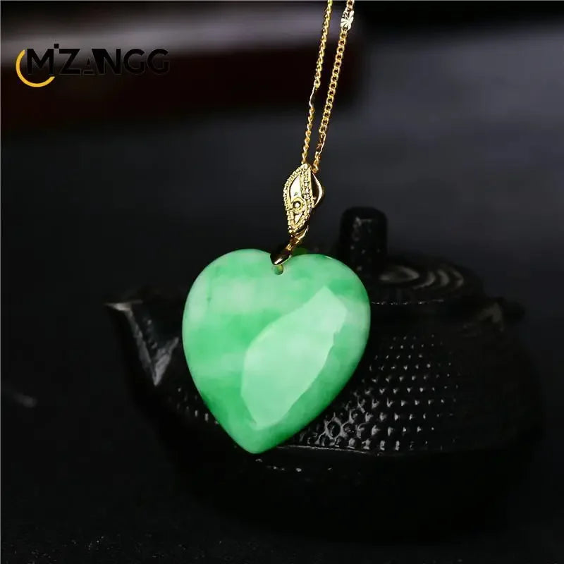 Natural Myanmar Jade Heart Pendant Dry Cyan Yang Green Love Necklace Personality Simple Jewelry for Men and Women Holiday Gifts