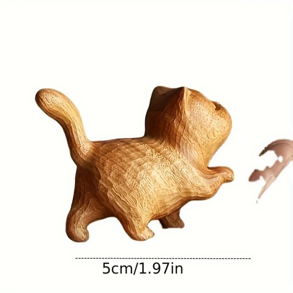 Hand-carved Wooden Cat, Wooden Cat Sculpture Collection Figurine Decoration, Desk Decoration  Boxwood carving kitten