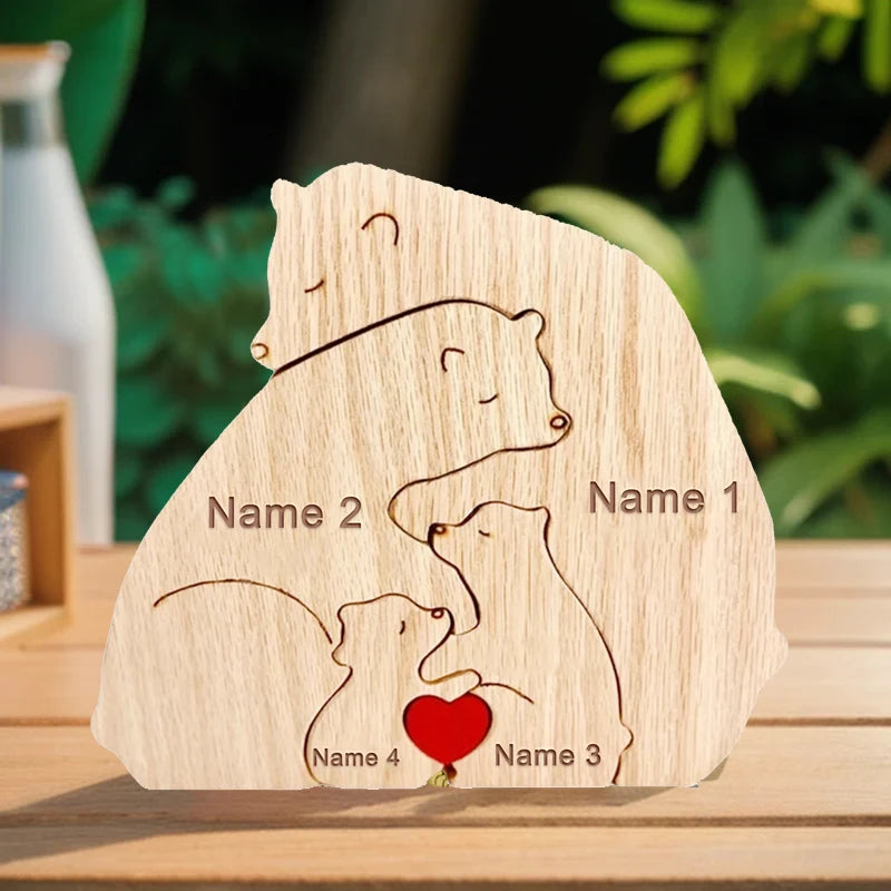 Custom Name Wooden Bear Family Ornaments Personalized Wood Carving Bear Puzzle Christmas Birthday Gift home decor action figure Valentines Gift