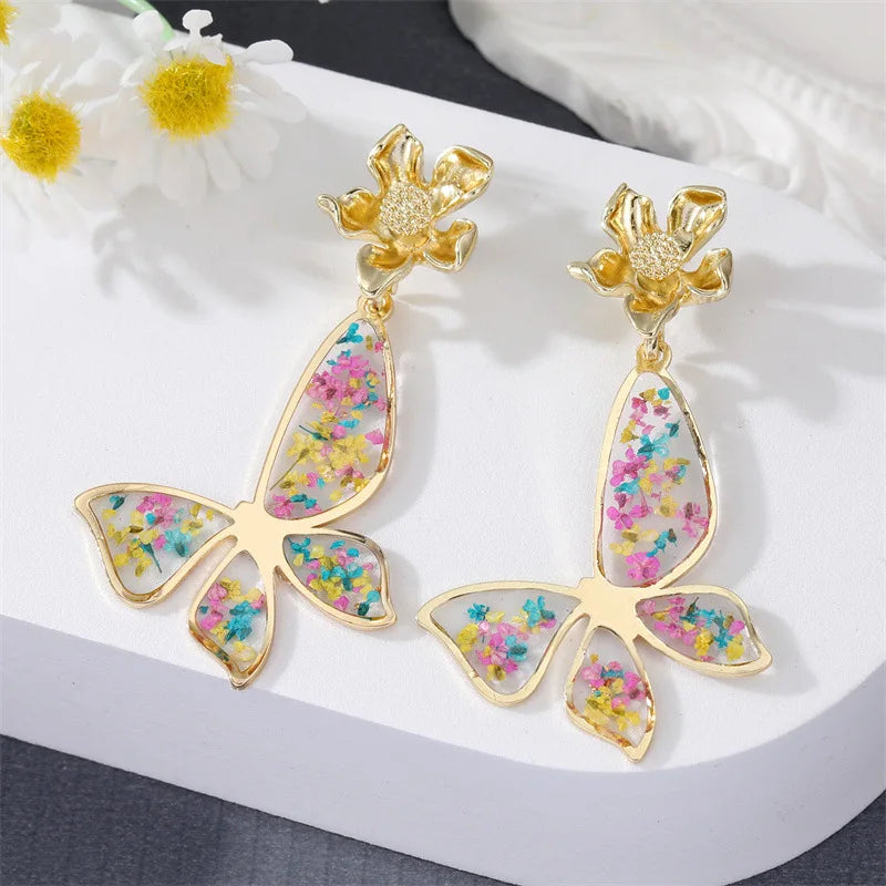 Unique Dried Flower Earrings Women Fashion Colorful Real Floral Earrings Creative Resin Epoxy Immortal Flower Earrings Jewelry