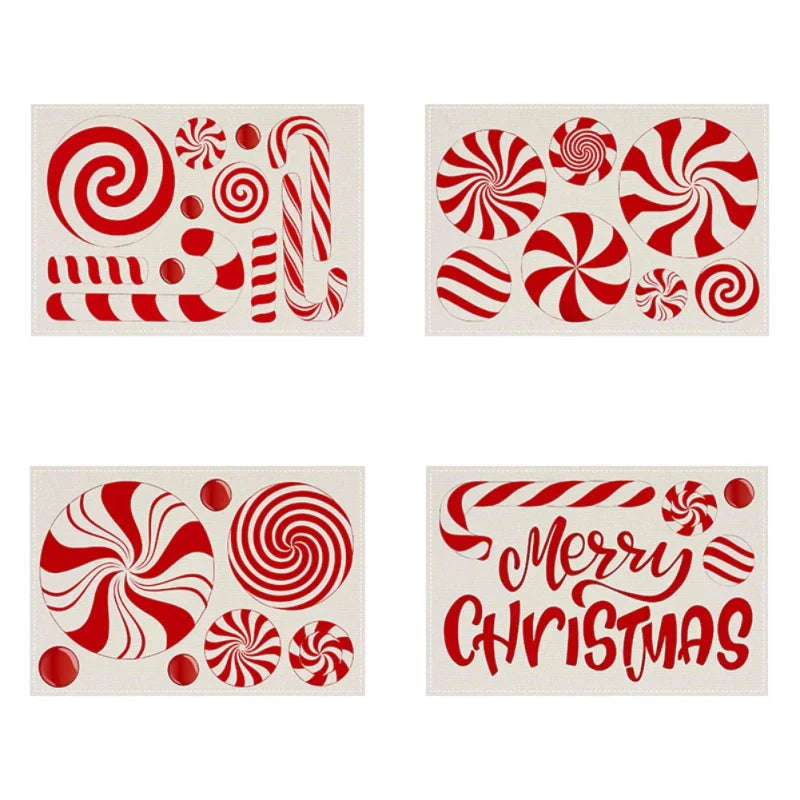 Christmas Lollipop Candy Placemat Red White Dining Table Mats Insulation Pad Coffee Cup Pad Navidad Home Kitchen Decor