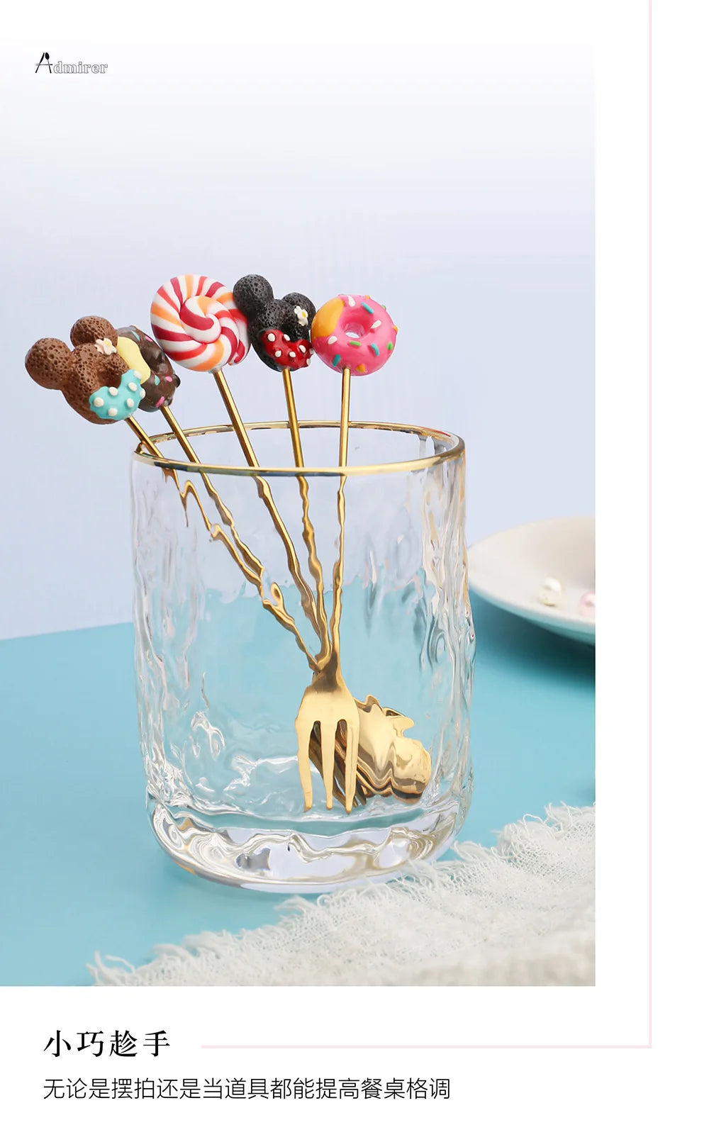 Stainless Steel Spoon Fork Cute Version Rainbow Lollipop Donut Macaron Dessert Spoons Fruit Forks Kids Set Kitchen Accessories