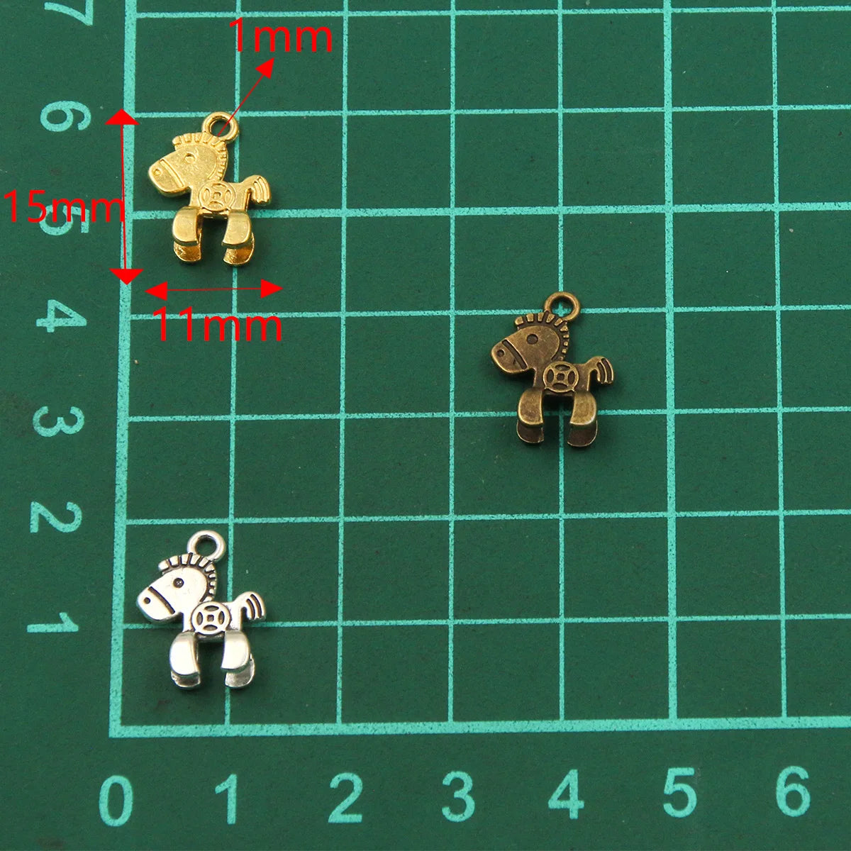 30PCS 3 Color 11X15mm New Product Alloy Double Sided 3D Pony Charms For Jewelry Making DIY Handmade Small Animal Pendant