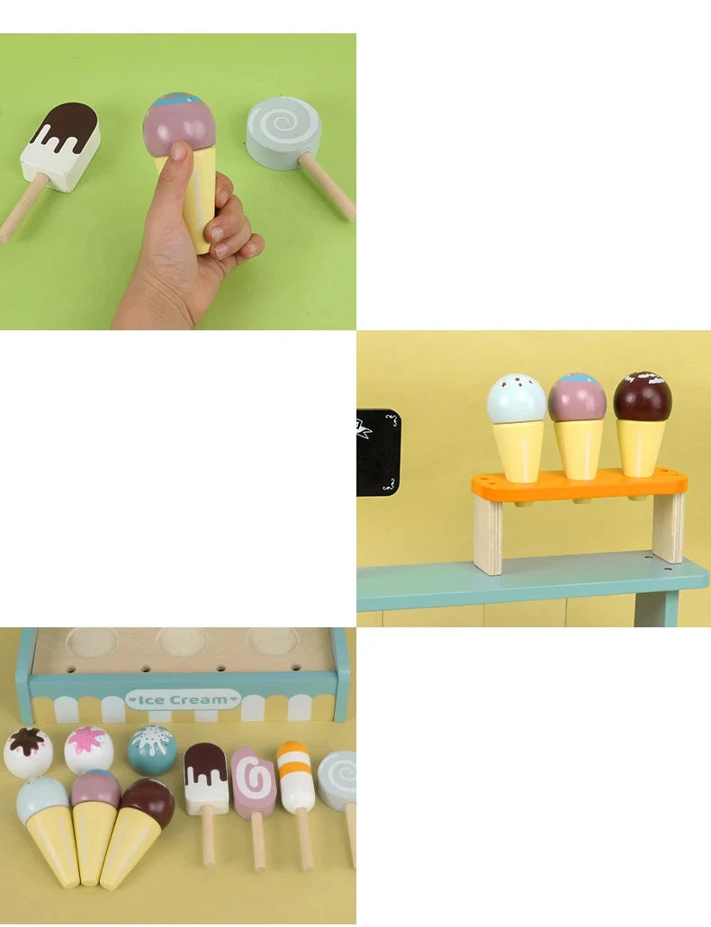 Wooden Kitchen Pretend Play Toy Tea Party Set for Little Girls Coffee Maker Set Cake Ice Cream Tea Playset for 3 4 5 6 Ages Girl