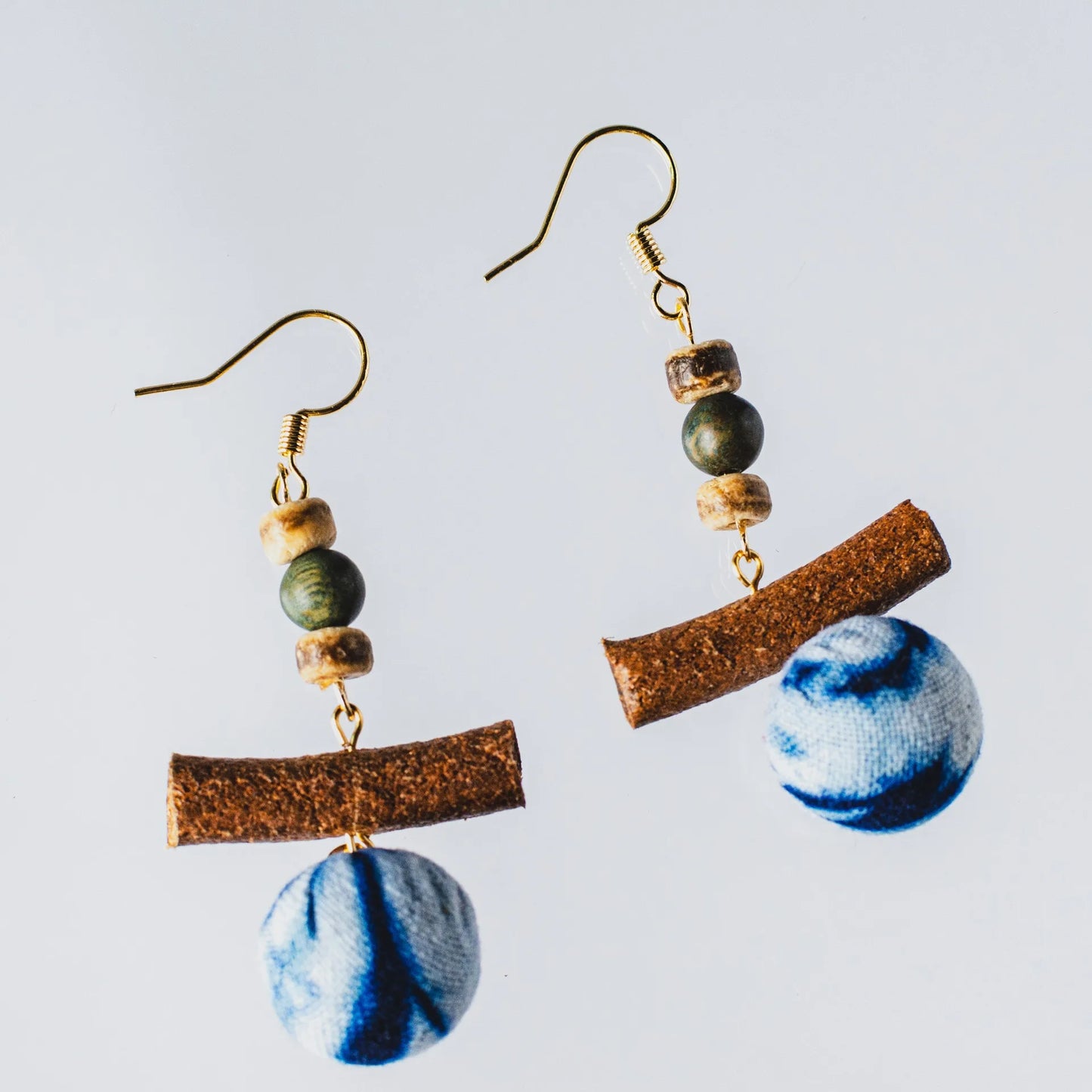 A pair of handmade indigo tie dye earrings with a shabby style, Chinese retro and ethnic style Women's Accessories